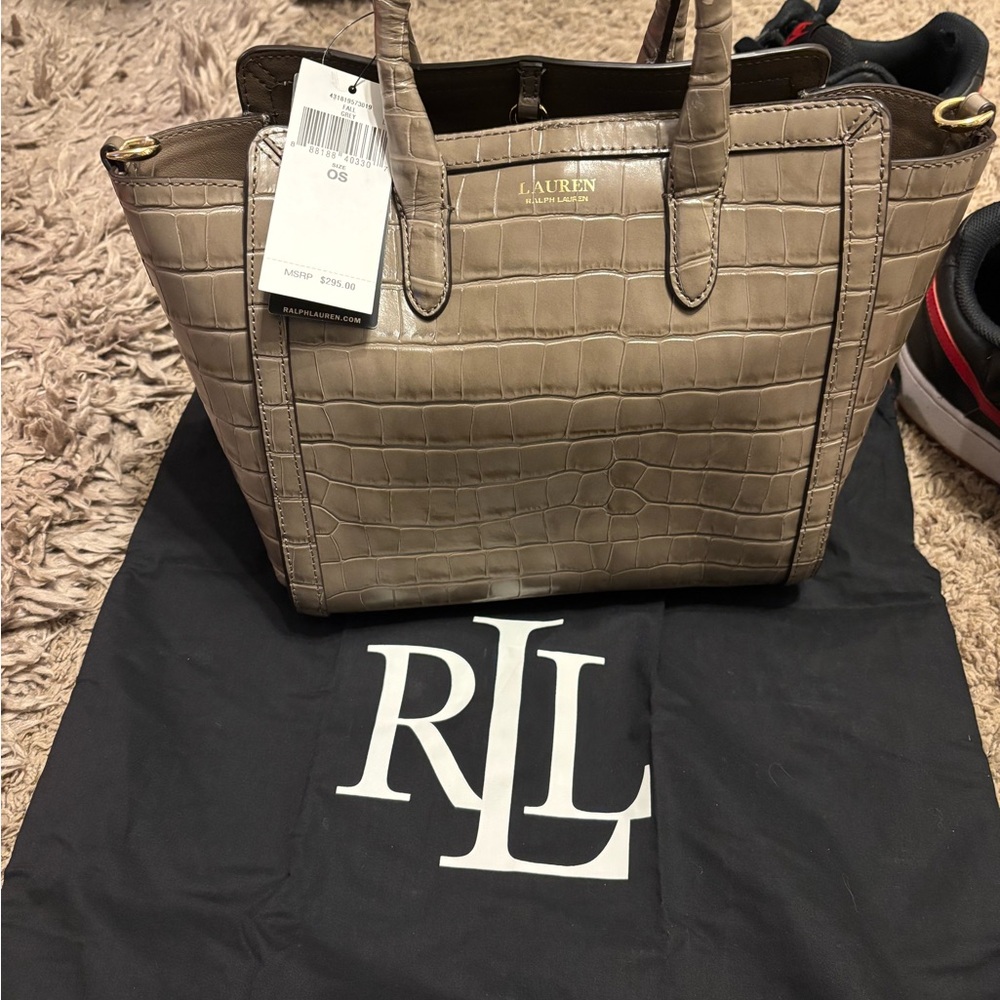 Ralph Lauren Tan Crocodile-Embossed Tote Bag